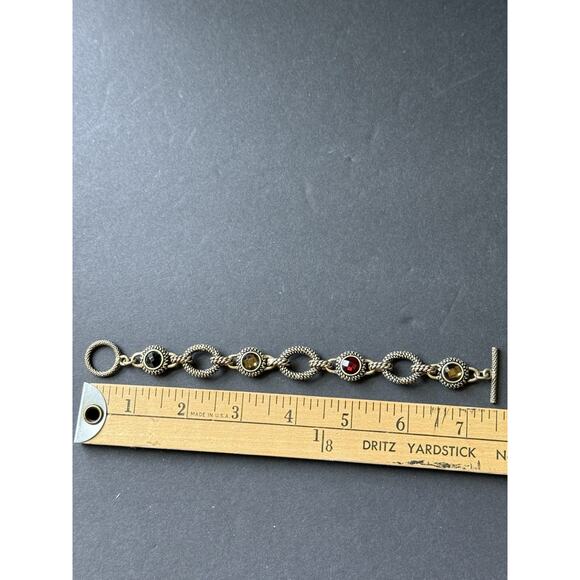 LIA SOPHIA "Cassava" Gold Tone Basket Weave Rhinestone Toggle Clasp Bracelet - Picture 5 of 5